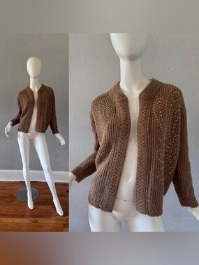Vintage 50s Rockabilly Chunky Knit SALLY GEE Open Cardigan Sweater L